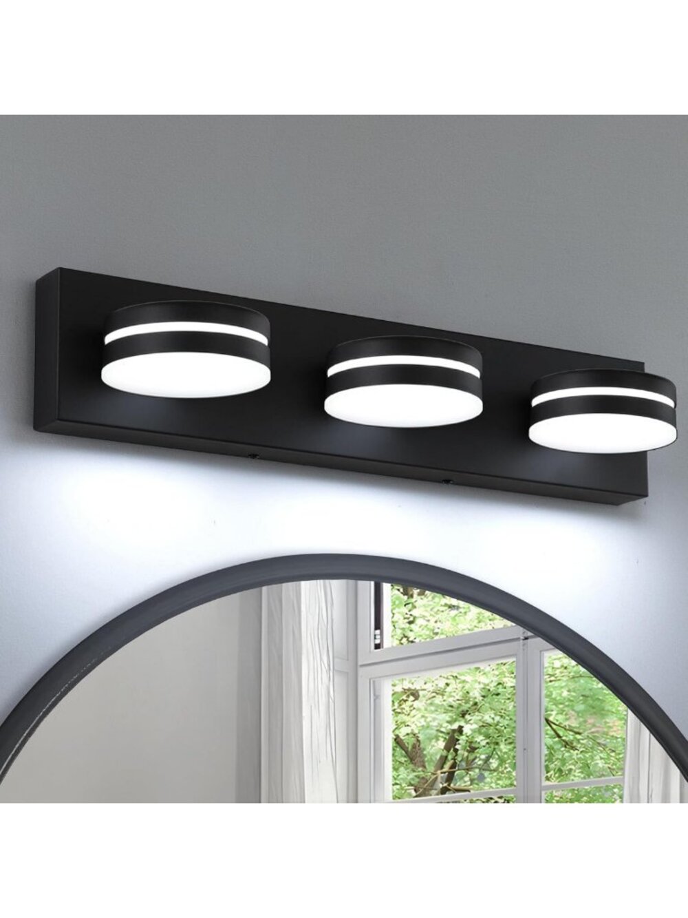 Modern 3-Light Dimmable Bathroom Vanity Light Fixture, Matte Black, 360°